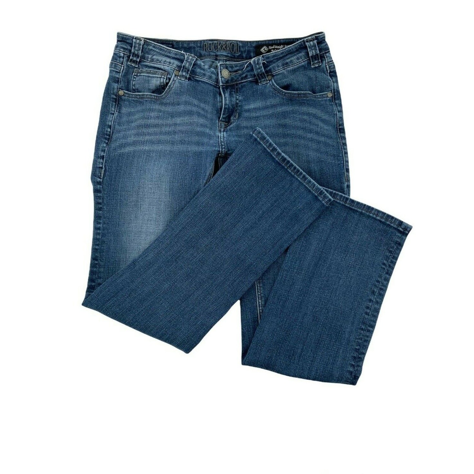Rock & Roll Cowgirl Jeans Womens Sz 30X32 Rival Straight Whiskers Pockets Denim