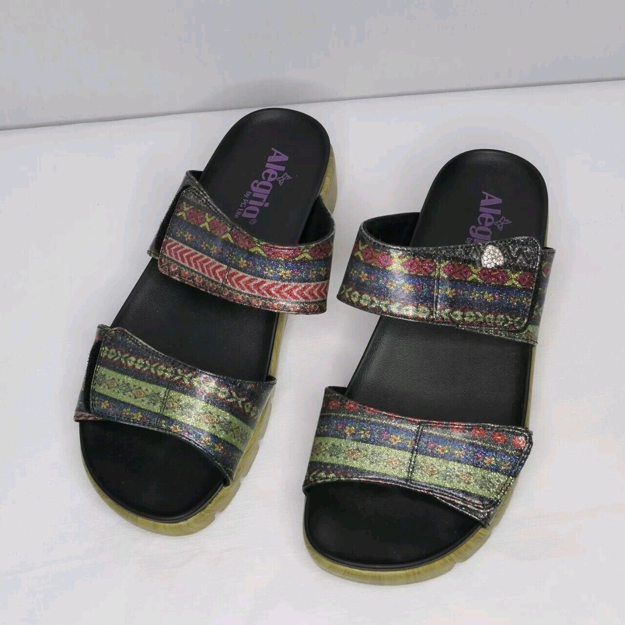 Alegria Len 592X EU Sz 40 US 10 Sparkly Top Slides Platform Patent Leather EUC