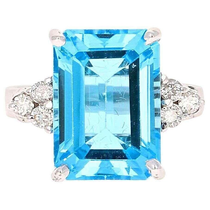 8.90Ct Natural Oval Swiss Blue Topaz & Diamond Halo Solitaire Ring 14k White Gol