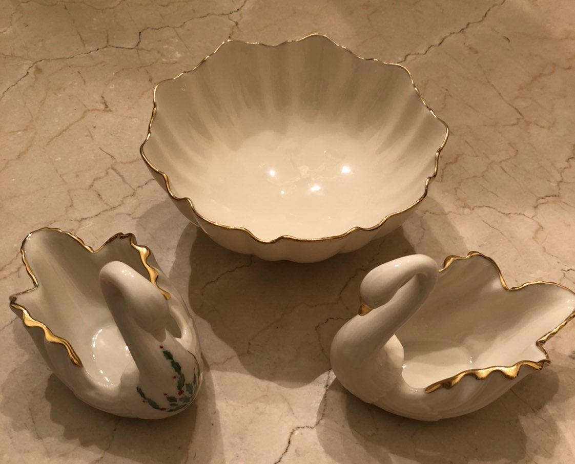 Lenox Gilded Swans and Decorative Bowl