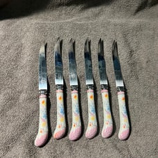 Regent Sheffield pink floral steak Knives
