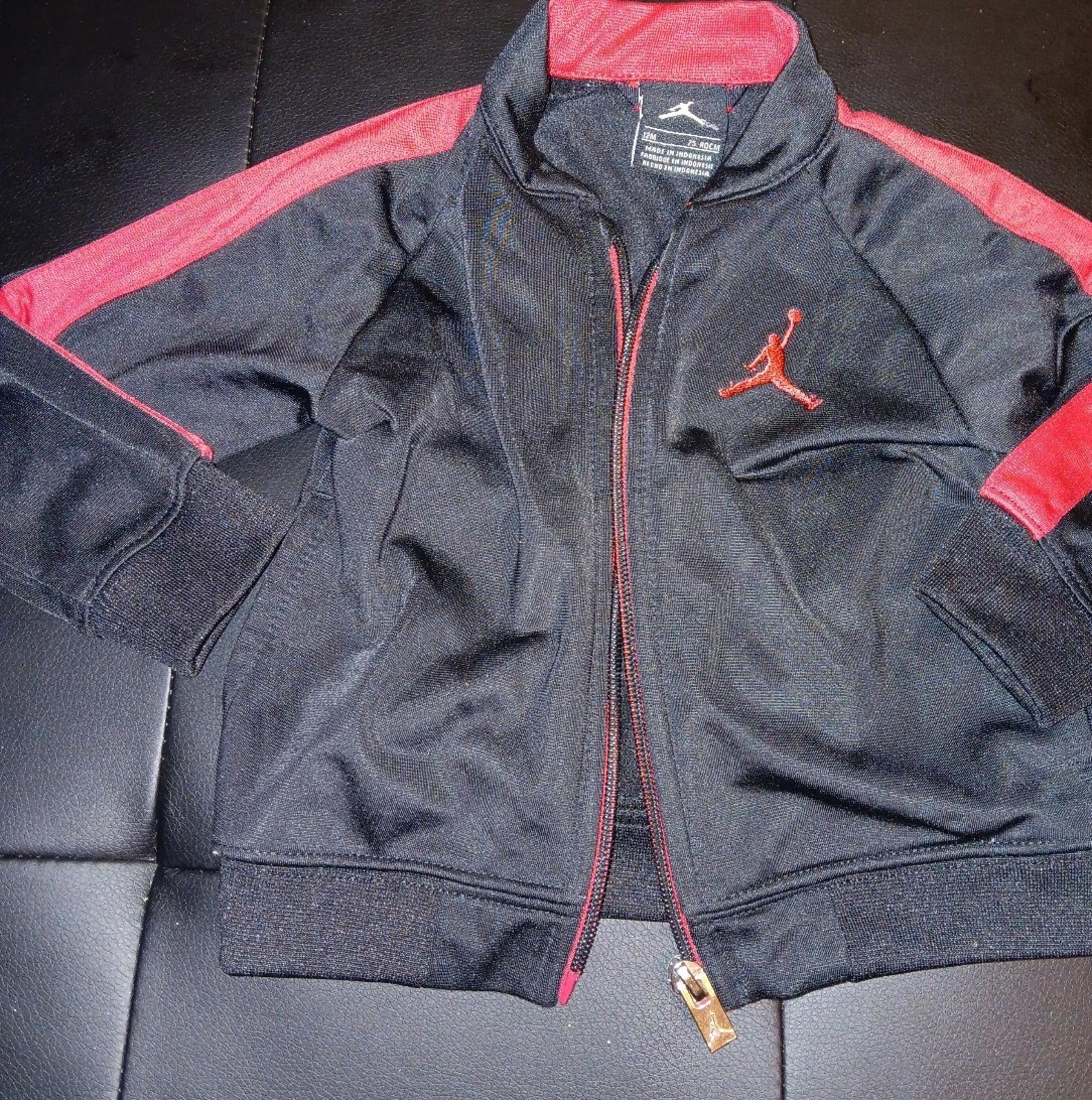 Jordan Windbreaker Jacket ,Size 12month,Black Polyester, Red Striped Sleeve