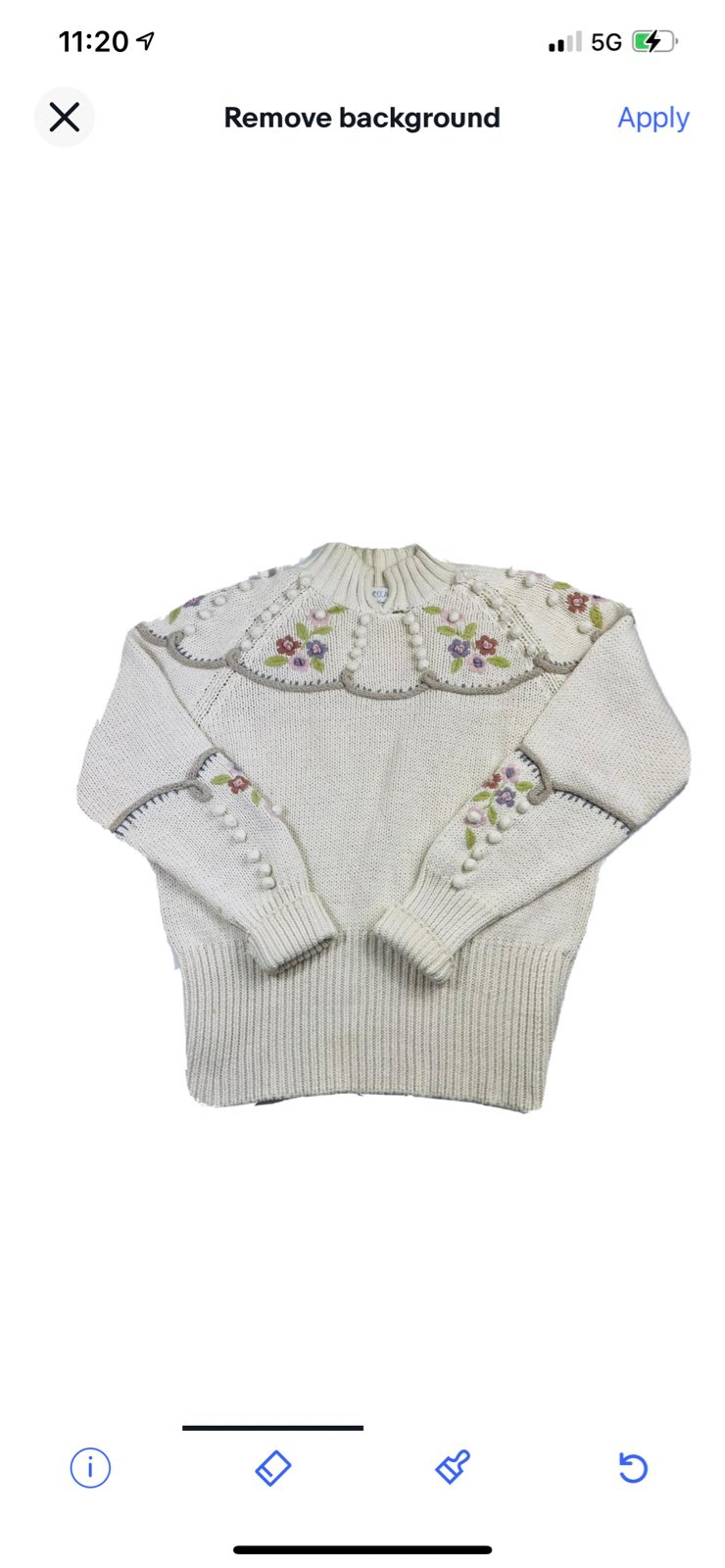 VTG 90s Floral Embroidered Pom Pom Grandma Sweater