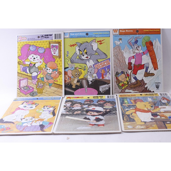 Vintage Frame-tray Puzzles, Set of 6, Poochie, Tom and Jerry, Bugs Bunny, Kitten