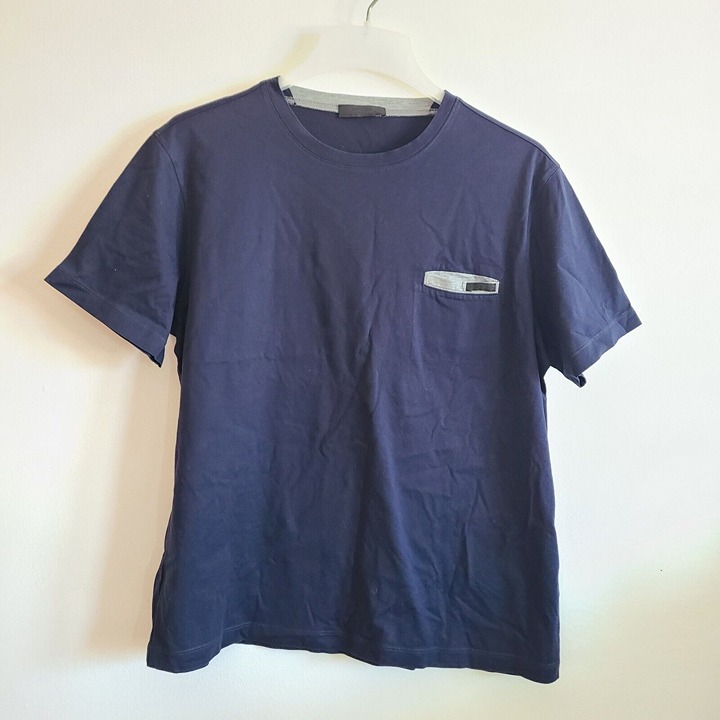 Prada Men's T-Shirt Navy Chest Pocket