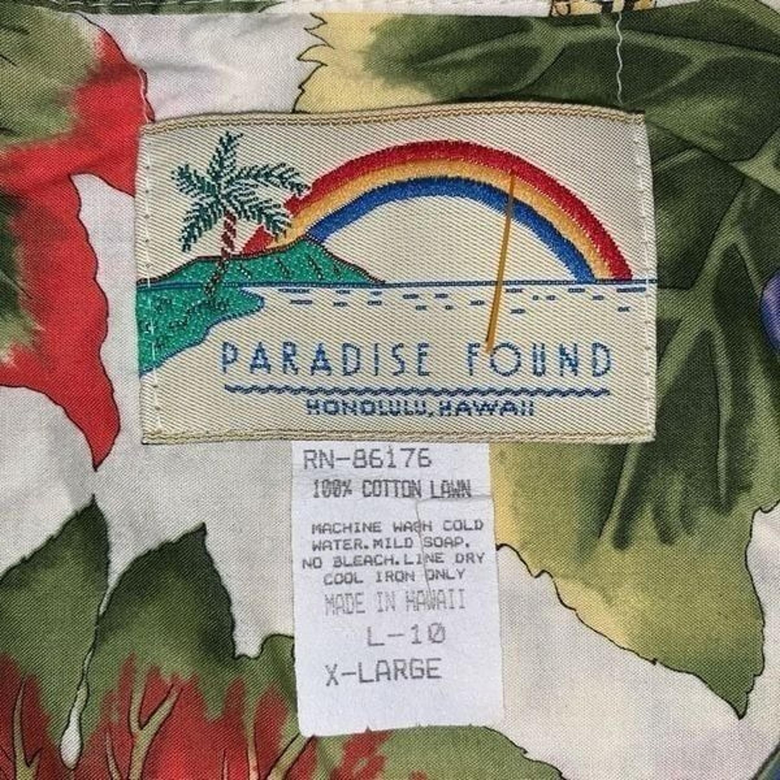 Vintage Paradise Found Mens XL Button Front Floral Hawaiian Shirt Short Sleeve
