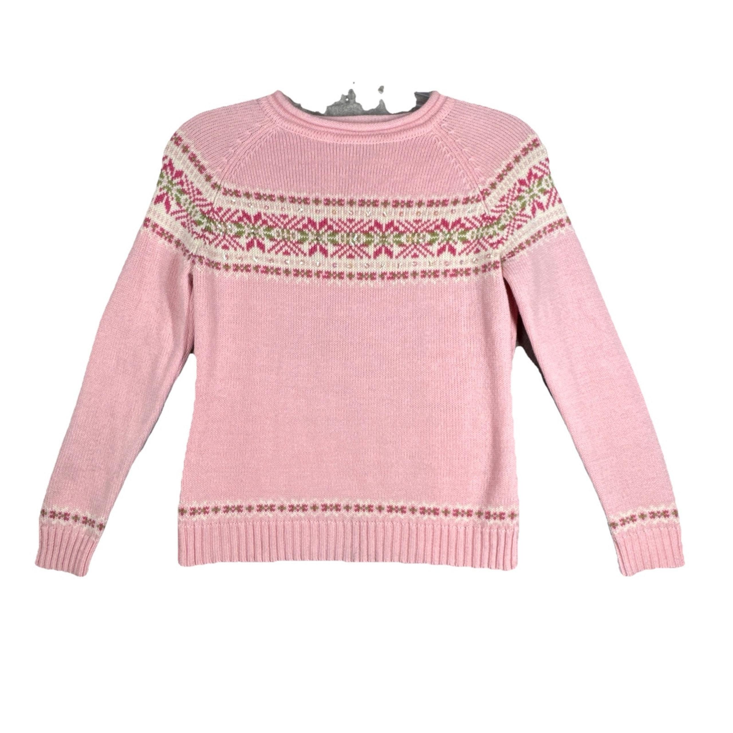 Carolyn Taylor Sweater Womens Small Pastel Pink Fair Isle Knit Cottagecore Cozy
