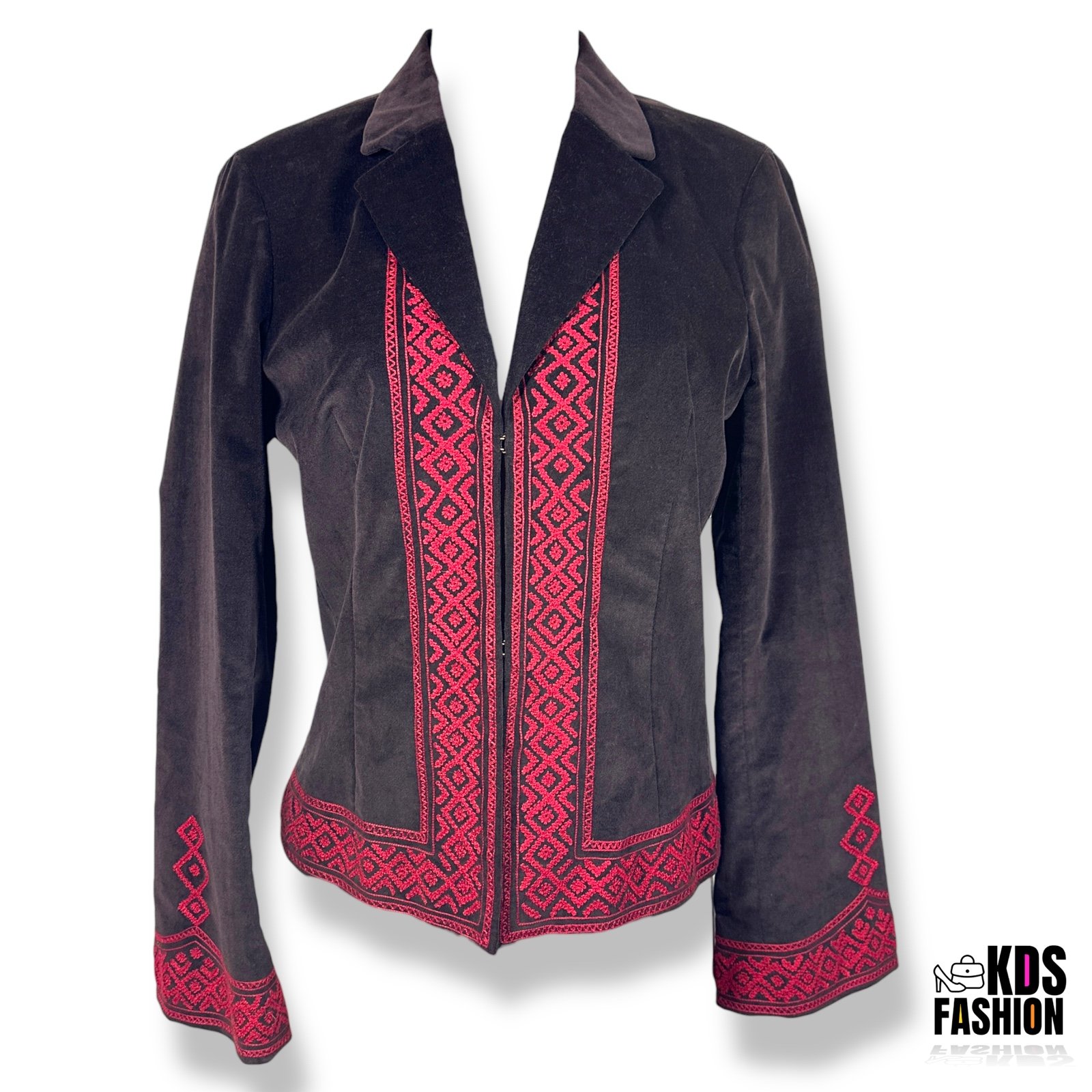 Tory Burch Velvet & Silk Embroidered Bell Sleeve Blazer 10