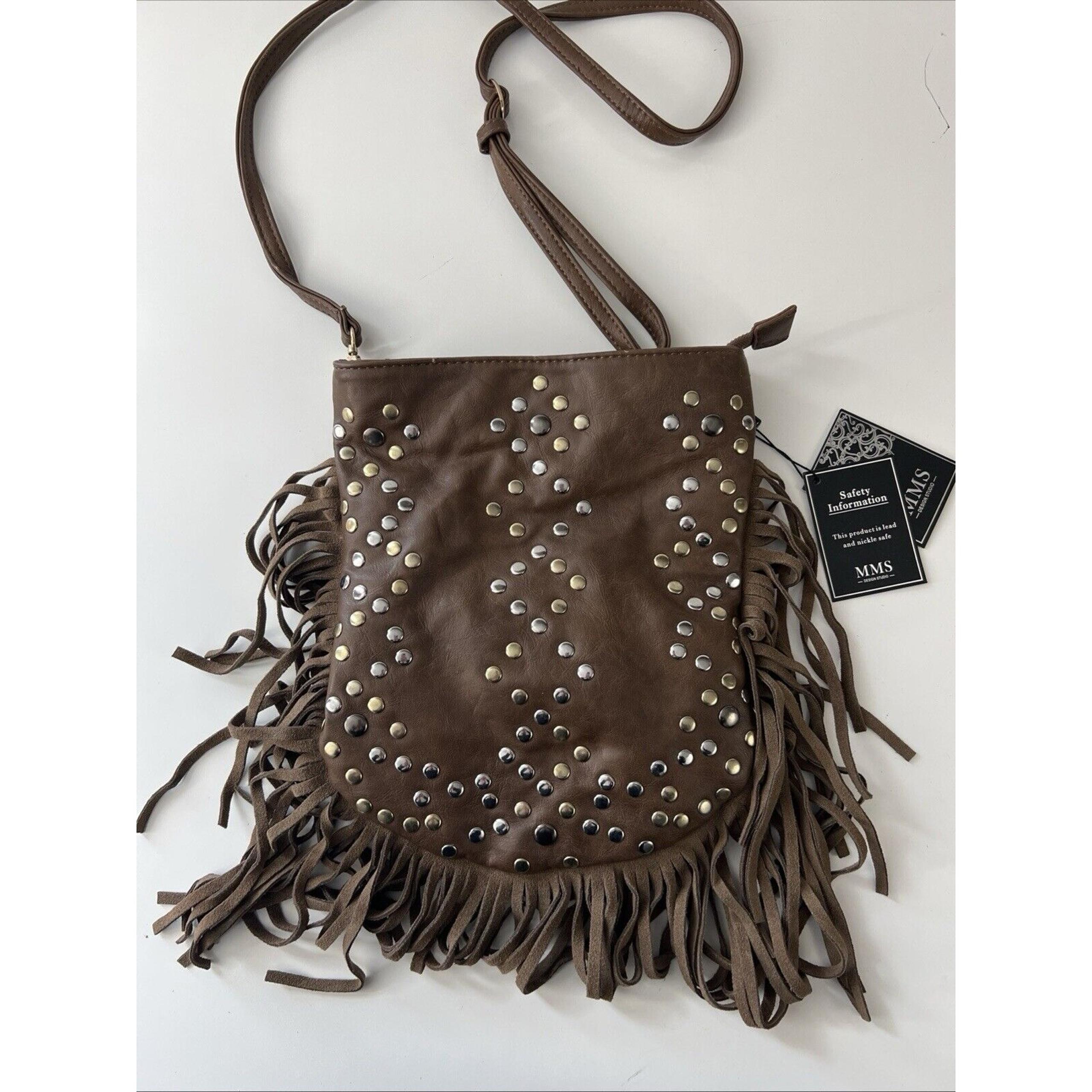 Western Brown Crossbody Shoulder Bag Fringe Rhinestones Cowgirl Purse Country