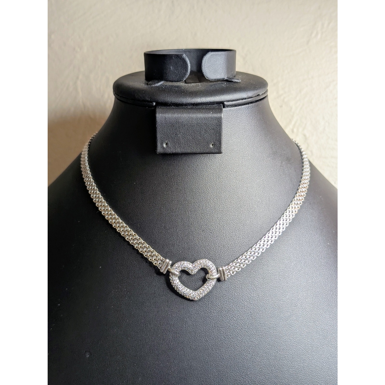 Giani Bernini 925 Italy Sterling Silver CZ Heart Mesh Chain 17 Necklace