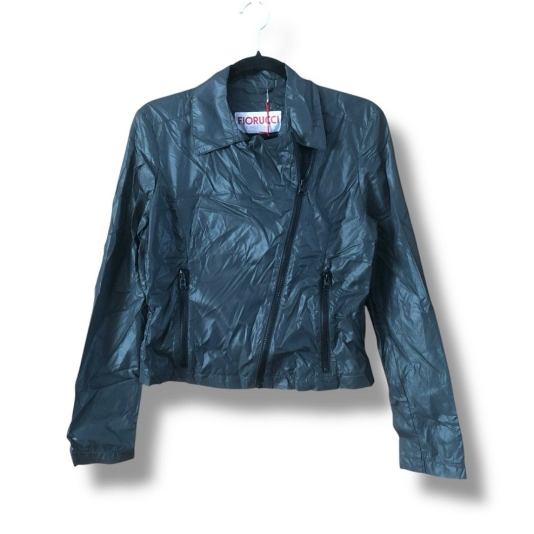 Fiorucci Gray Moto Style Windbreaker Jacket NWT US Size 8 / IT Size 42