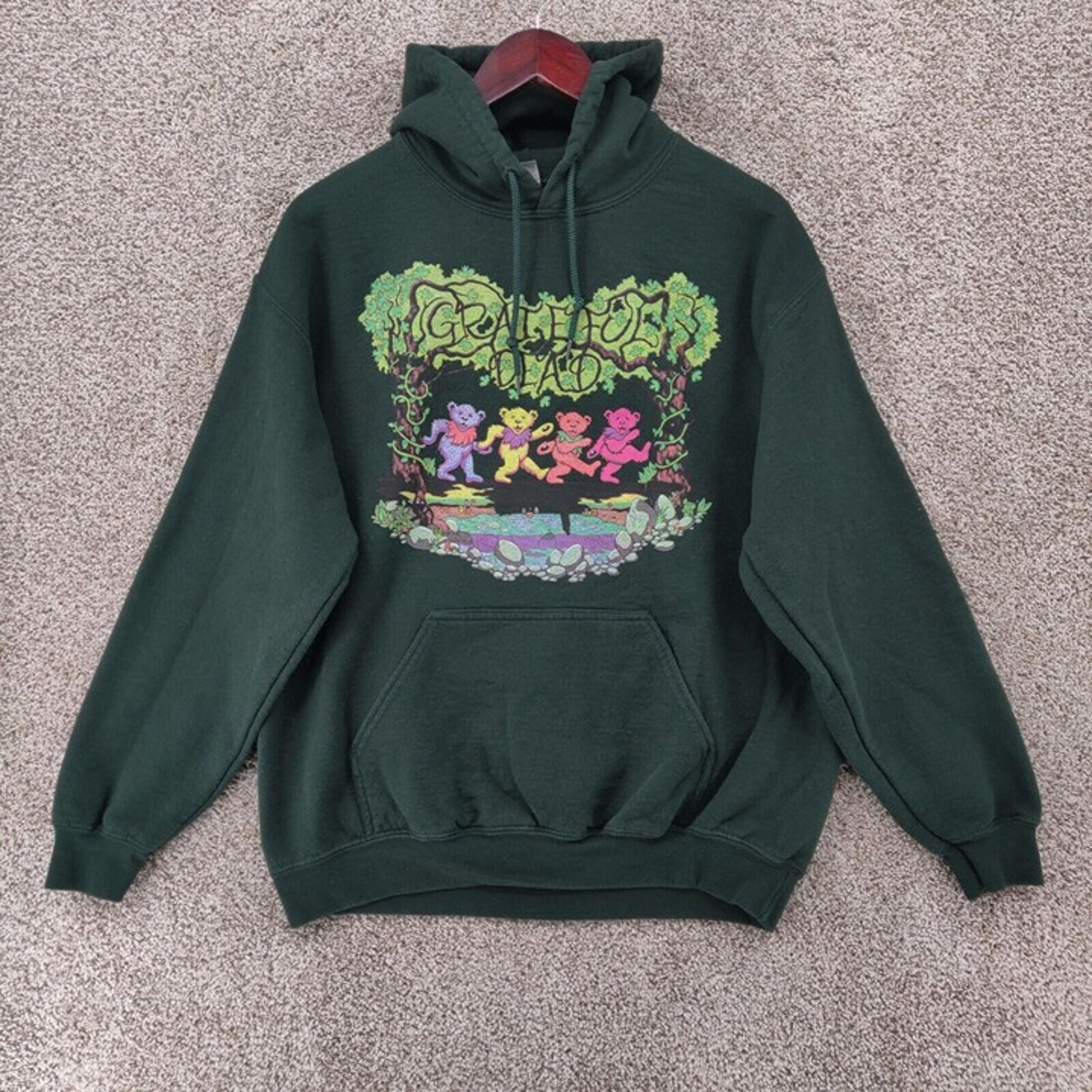 Whimsical Grateful Dead Bears Hoodie Men's Green Pullover Sweatshirt
