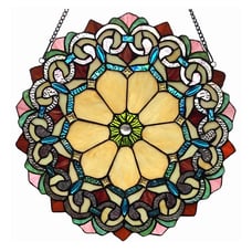 Stained Glass Handcrafted Victorian Tiffany-glass Window Panel 18 Wide