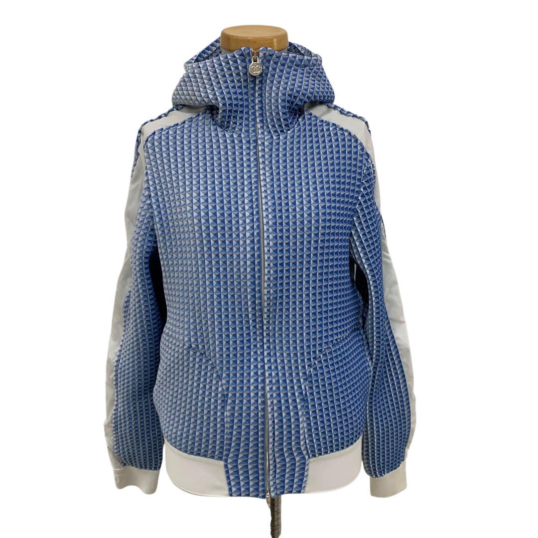 B452-52 Italian Made CHANEL Zip-Up Hoodie Blue 34