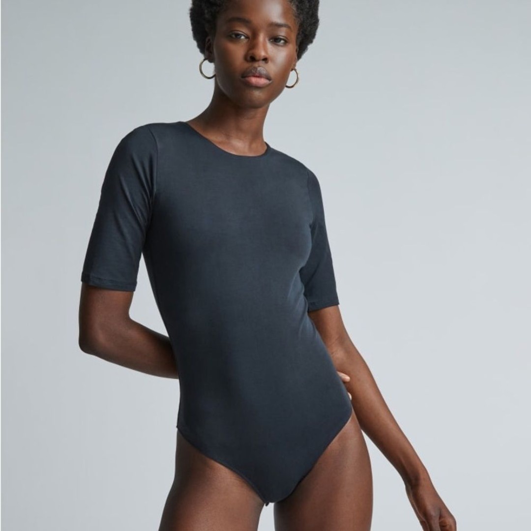 Everlane Black The Short-Sleeve Crew Neck Bodysuit Size XXS First XS NWOT