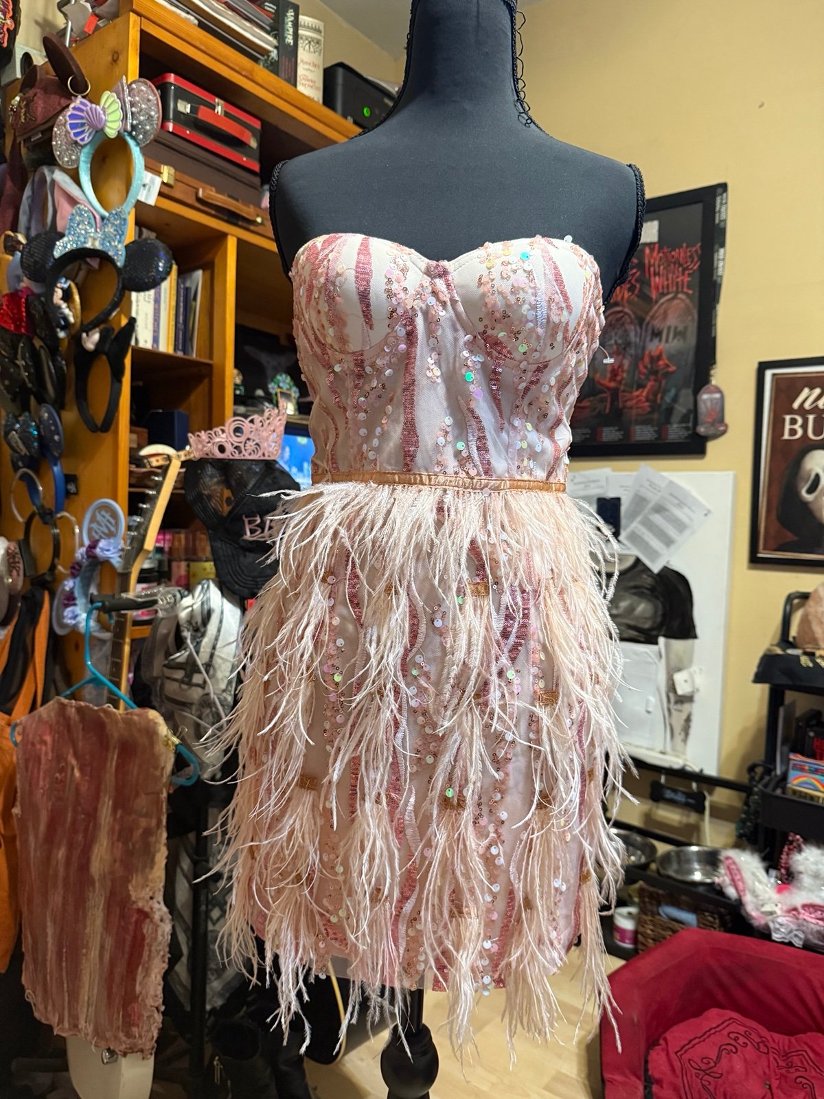Bella Barnett Lalia Pink Sequin Feather Mini Dress
