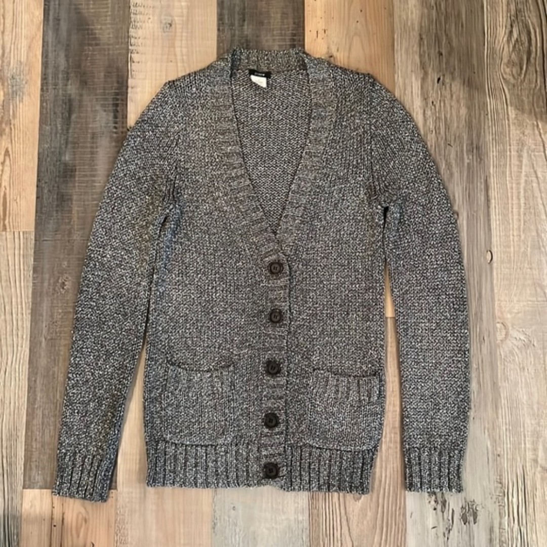 NWOT J.Crew Metallic Silver Knit Sweater Size: Small (S) NYE Glitzy, Shiny, Glam