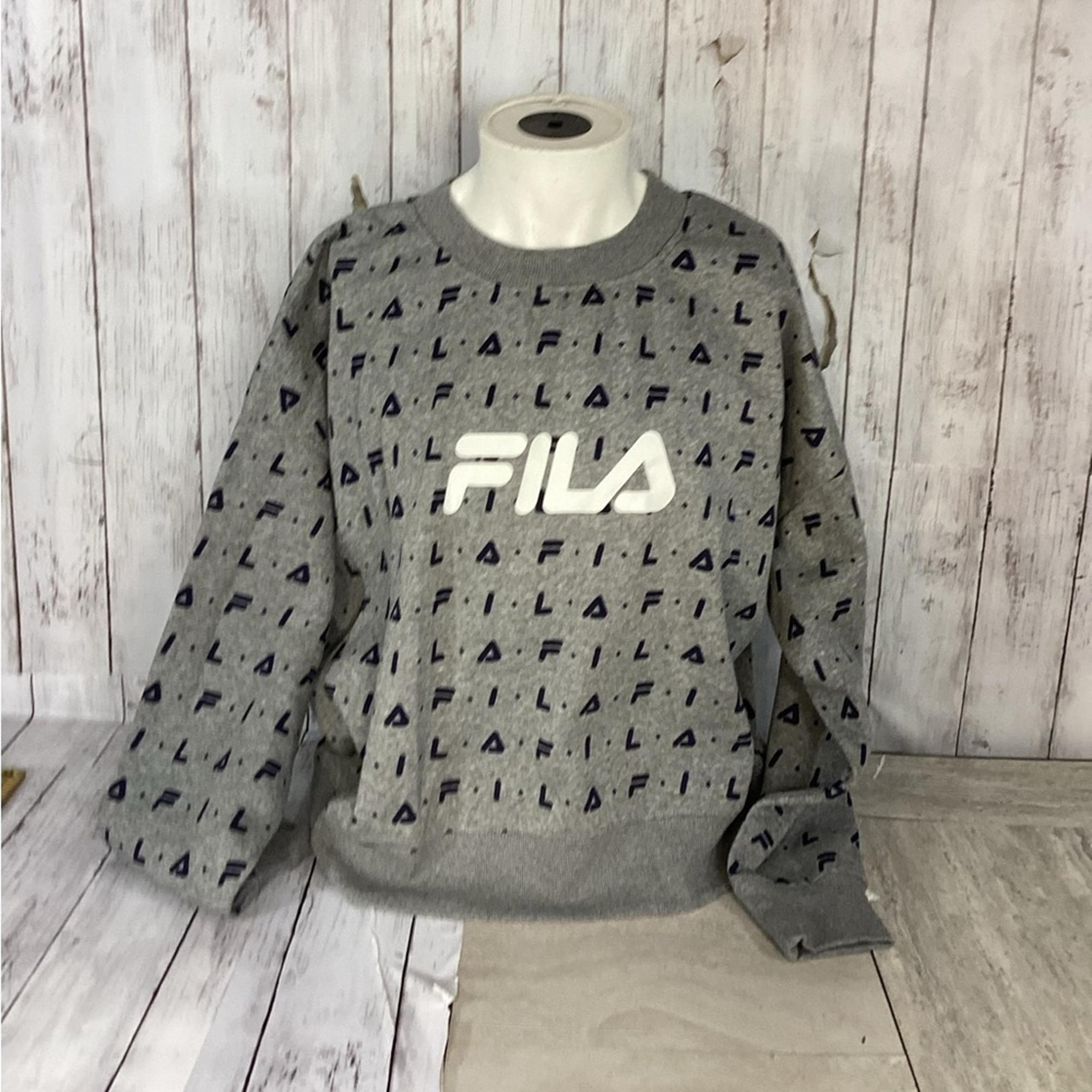 Women's Fila All Over Logo Cropped Crew Neck Sweatshirt Size 2xl new