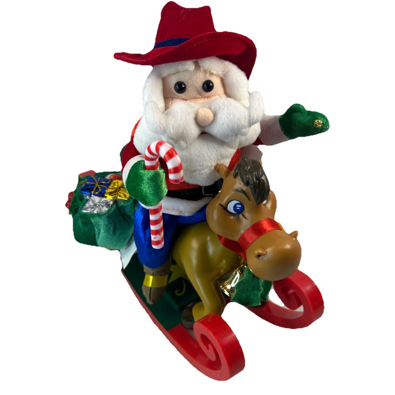 Christmas Gemmy Animated Cowboy Western Santa Riding Rocking Horse Works Read