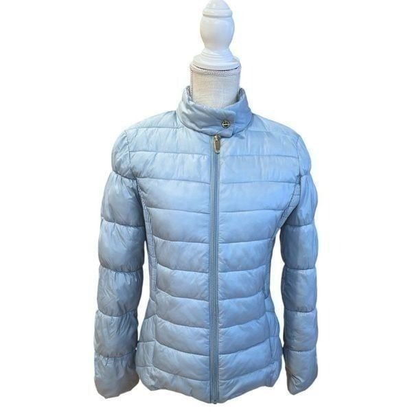 Via Spiga Ice Blue Smocked Quilted Puffer Jacket Size S