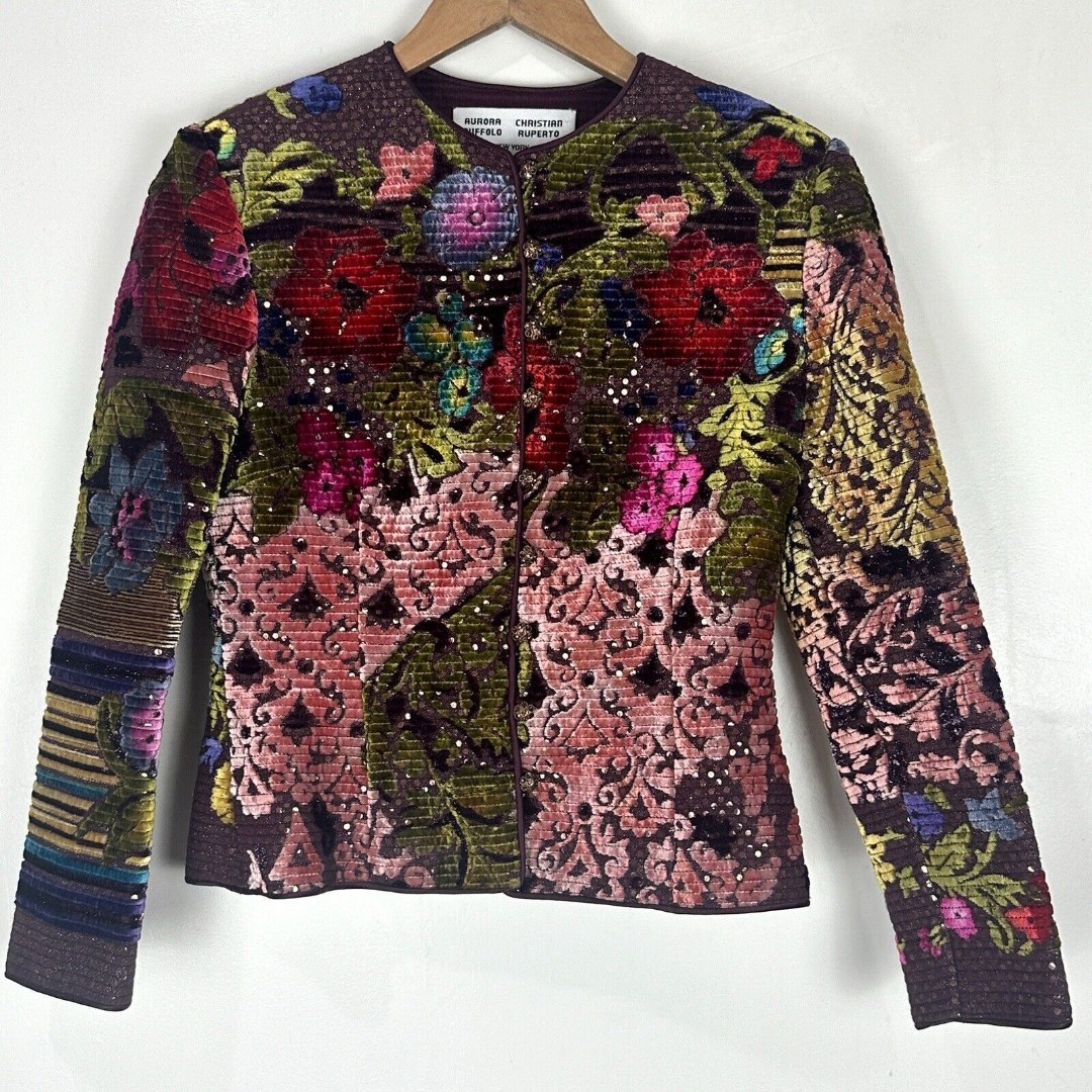 Aurora Ruffolo/Christian Ruperto Floral Long Sleeves Quilted Jacket Size XS/S
