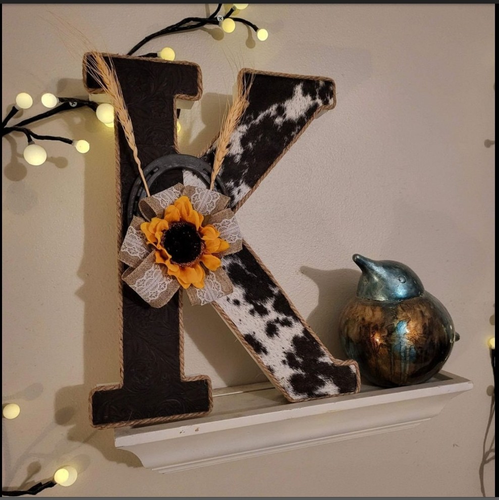 Genuine Leather and Cowhide Sunflower Monogram- all letters available