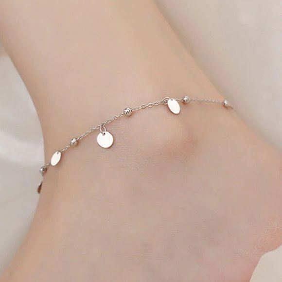 NEW 925 Silver Coin Disc Ankle Bracelet