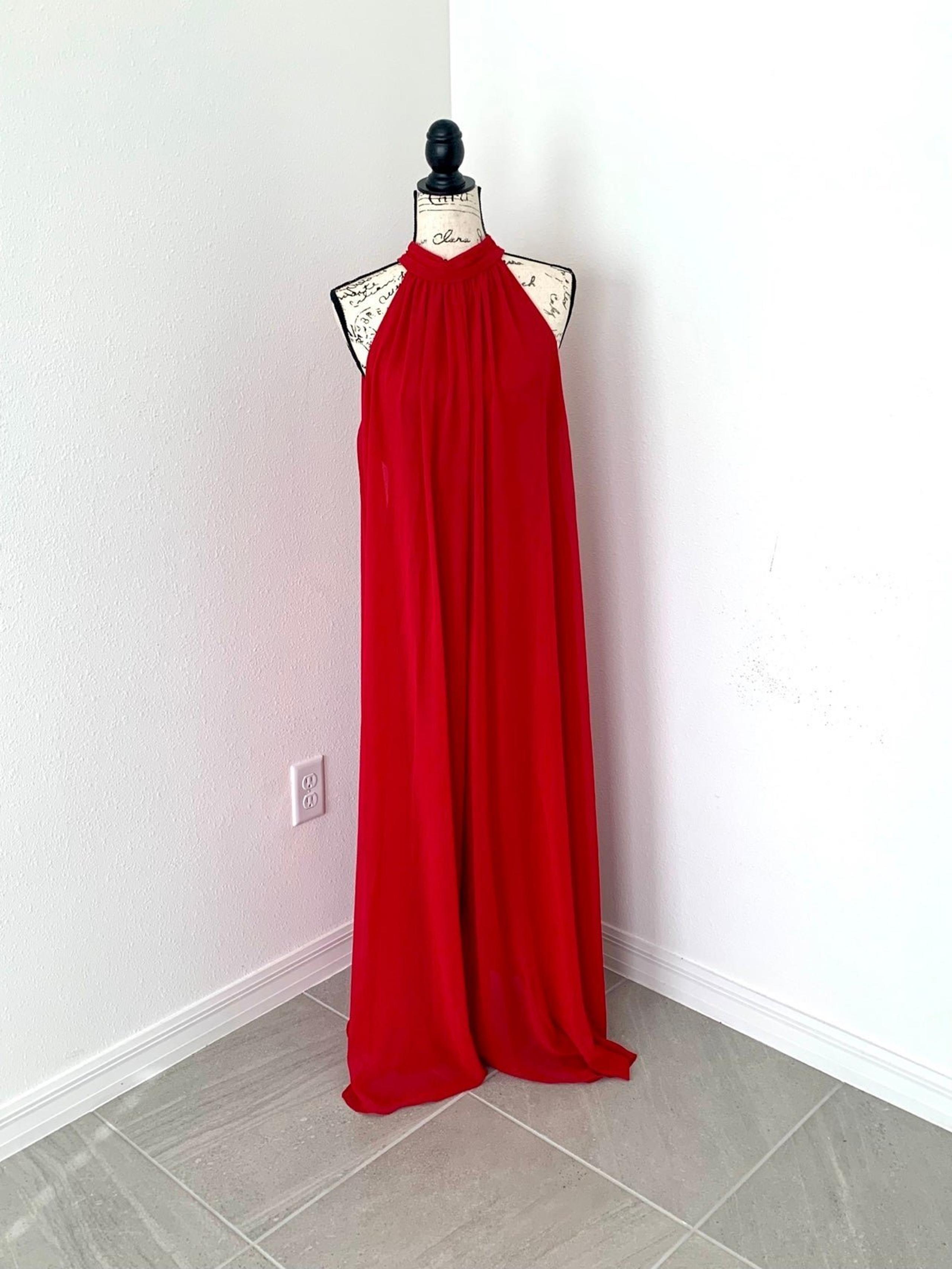 1 State Red Chiffon Romper Jumpsuit Dress with Halter Neck Tie M