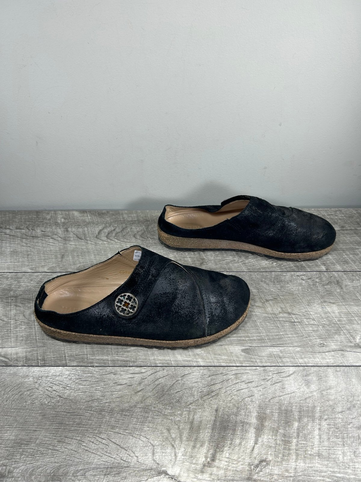 Haflinger Grizzly Black Leather Women's Slip On Clogs Mules Shoes Size 10 US