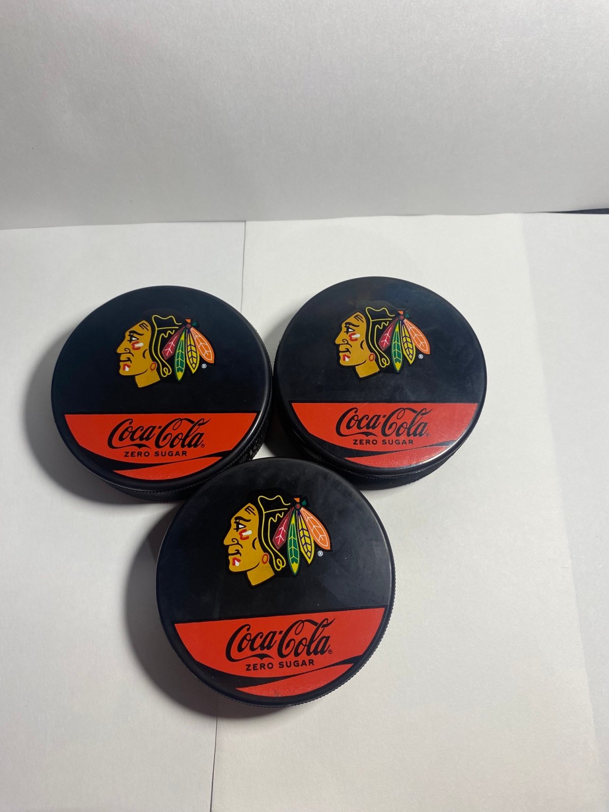 NHL Chicago Blackhawks Coca Cola Collectible Hockey Puck Promotional 2022 3pack