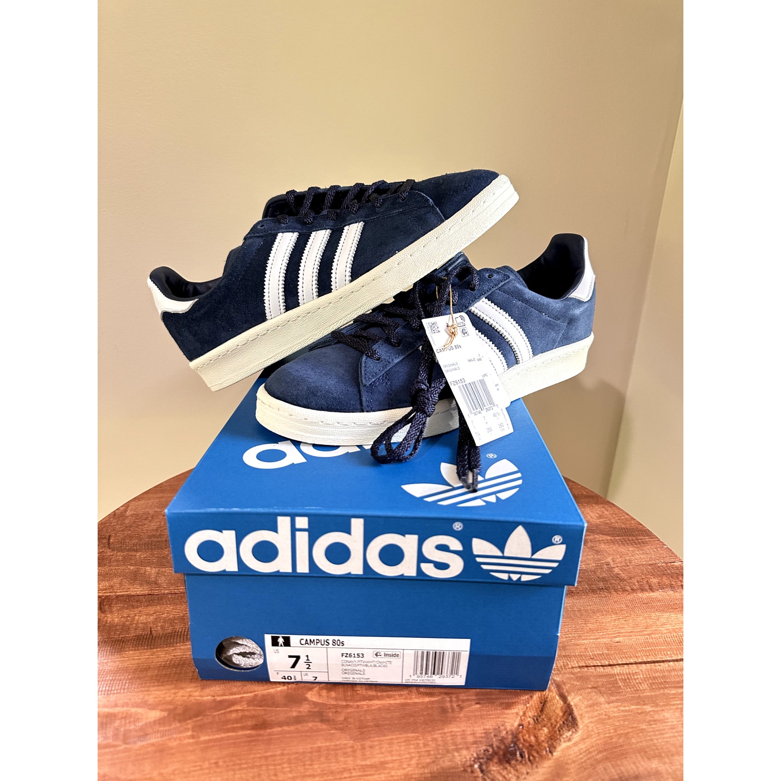 Size 7.5 - Adidas Originals Campus 80s Athletic Navy Blue White Shoes FZ6153