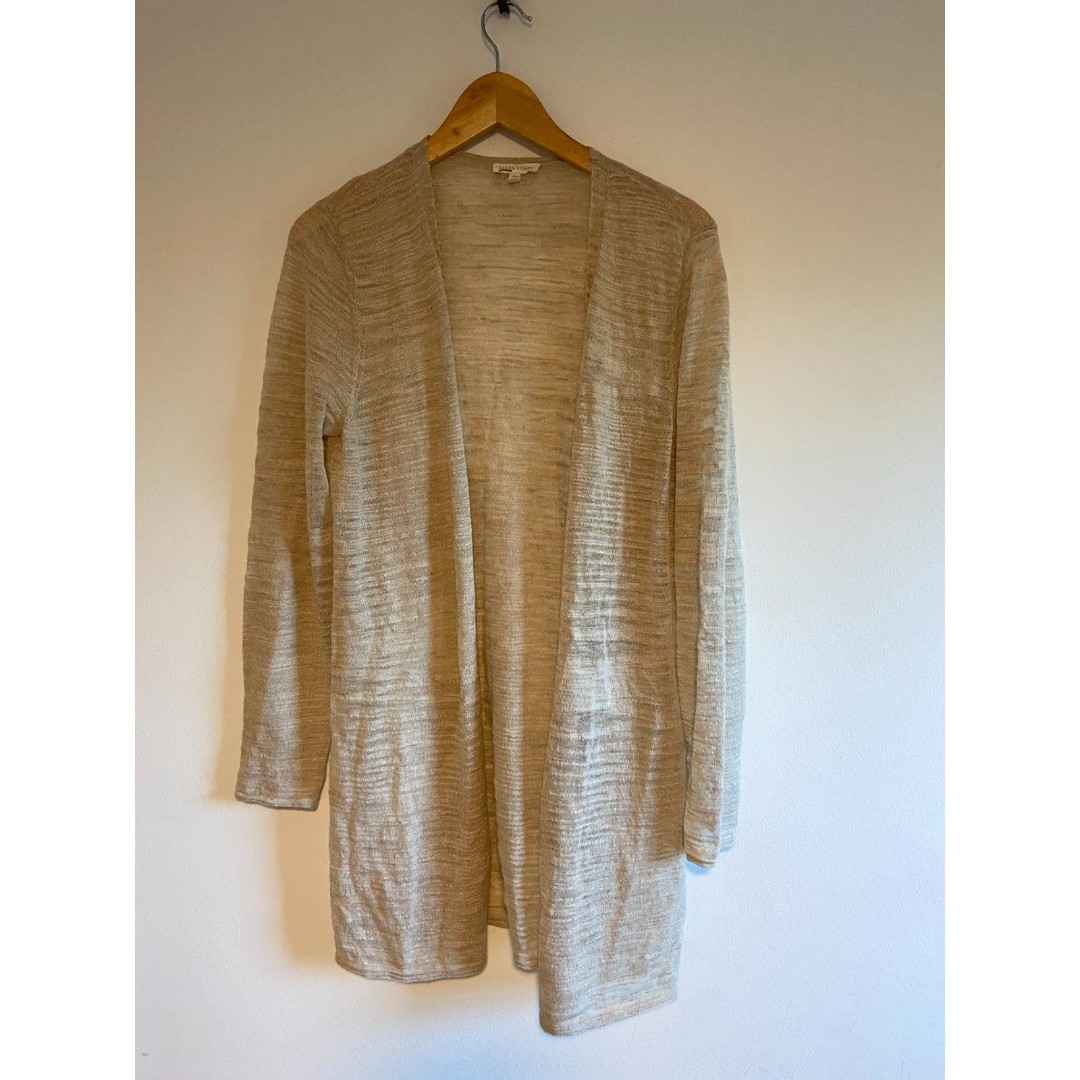 Eileen Fisher Lightweight Longline Linen Blend Cardigan in Oatmeal Size M