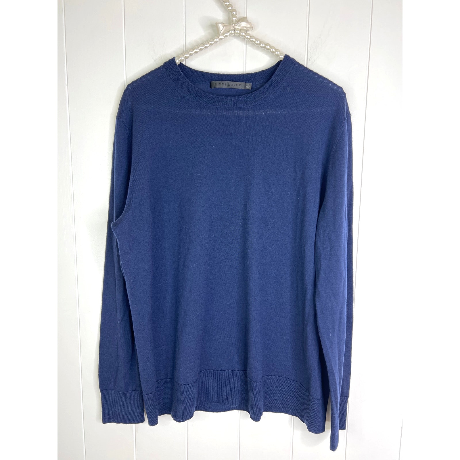 Jenni Kayne Navy Blue 100% Merino Wool Fine Knit Crew Neck Sweater Size XXL