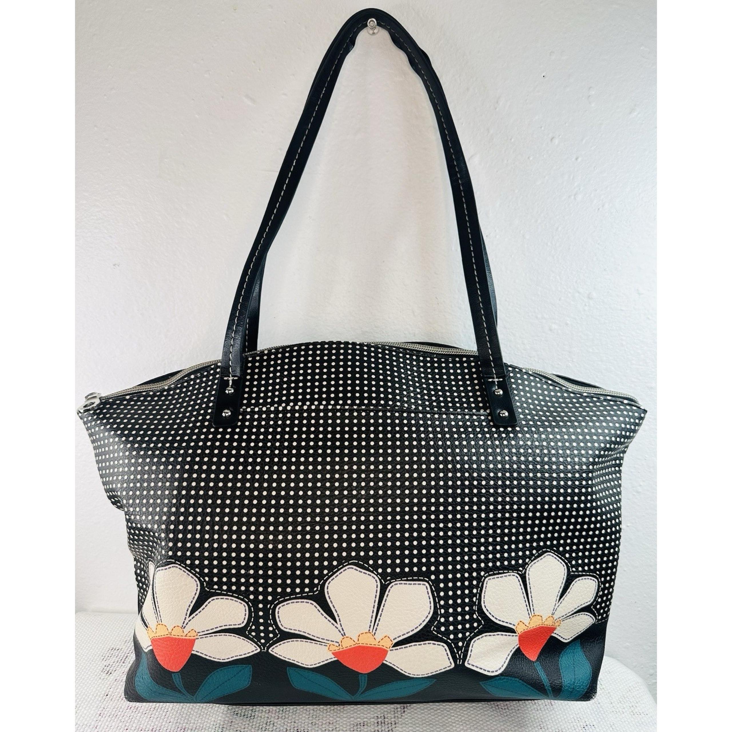 Brand Tote Purse Shoulder Bag Black W/Colorful Flowers - Relic