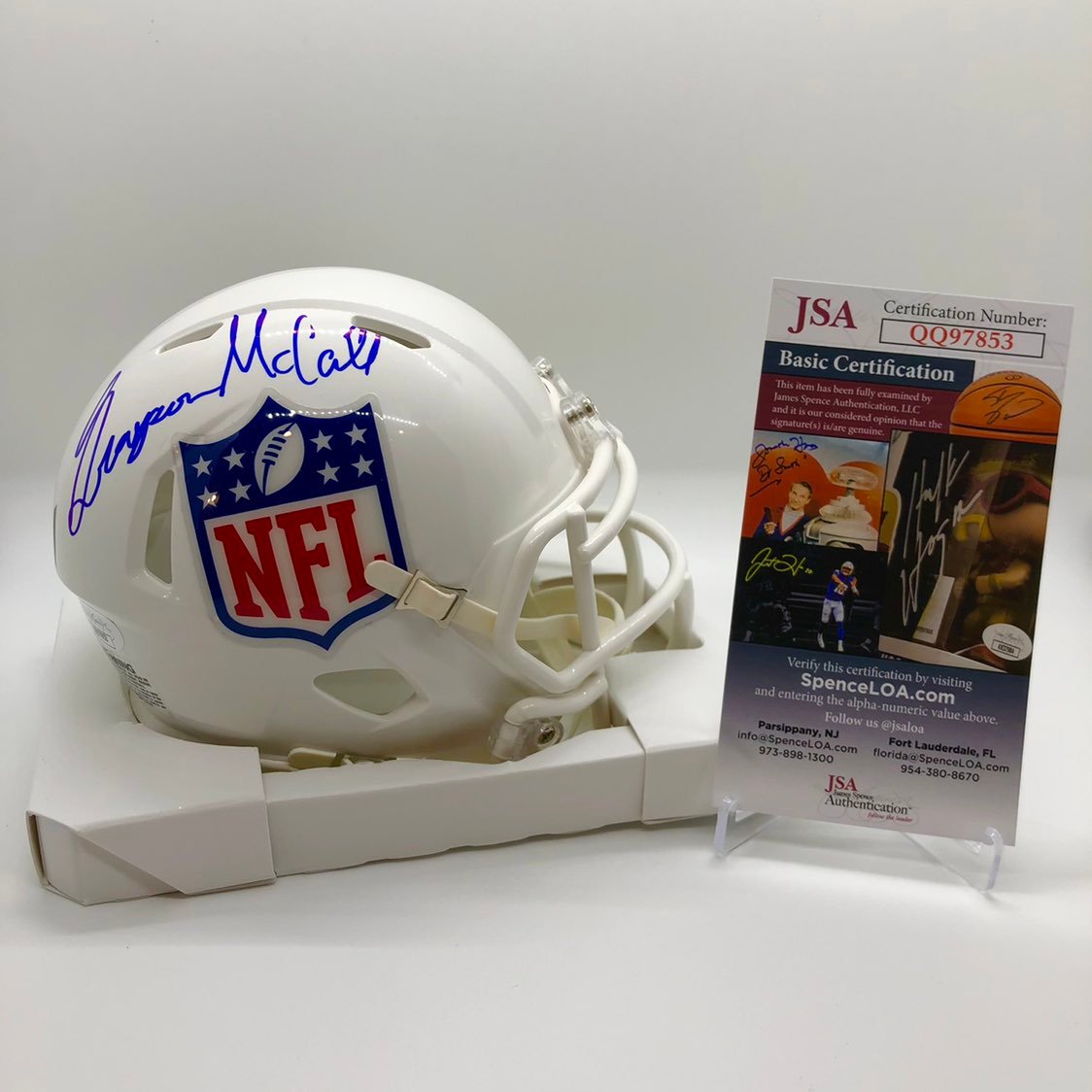 Grayson McCall Autographed NFL Shield Mini Helmet JSA Coastal Carolina Draft