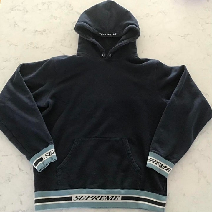Mens Authentic Navy Blue Supreme Hoodie