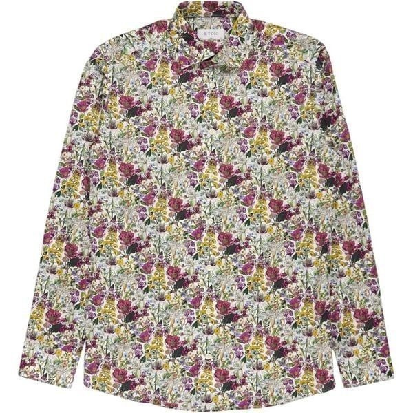 Eton Purple Floral Print Signature Twill Button Shirt Size 16 Slim Fit