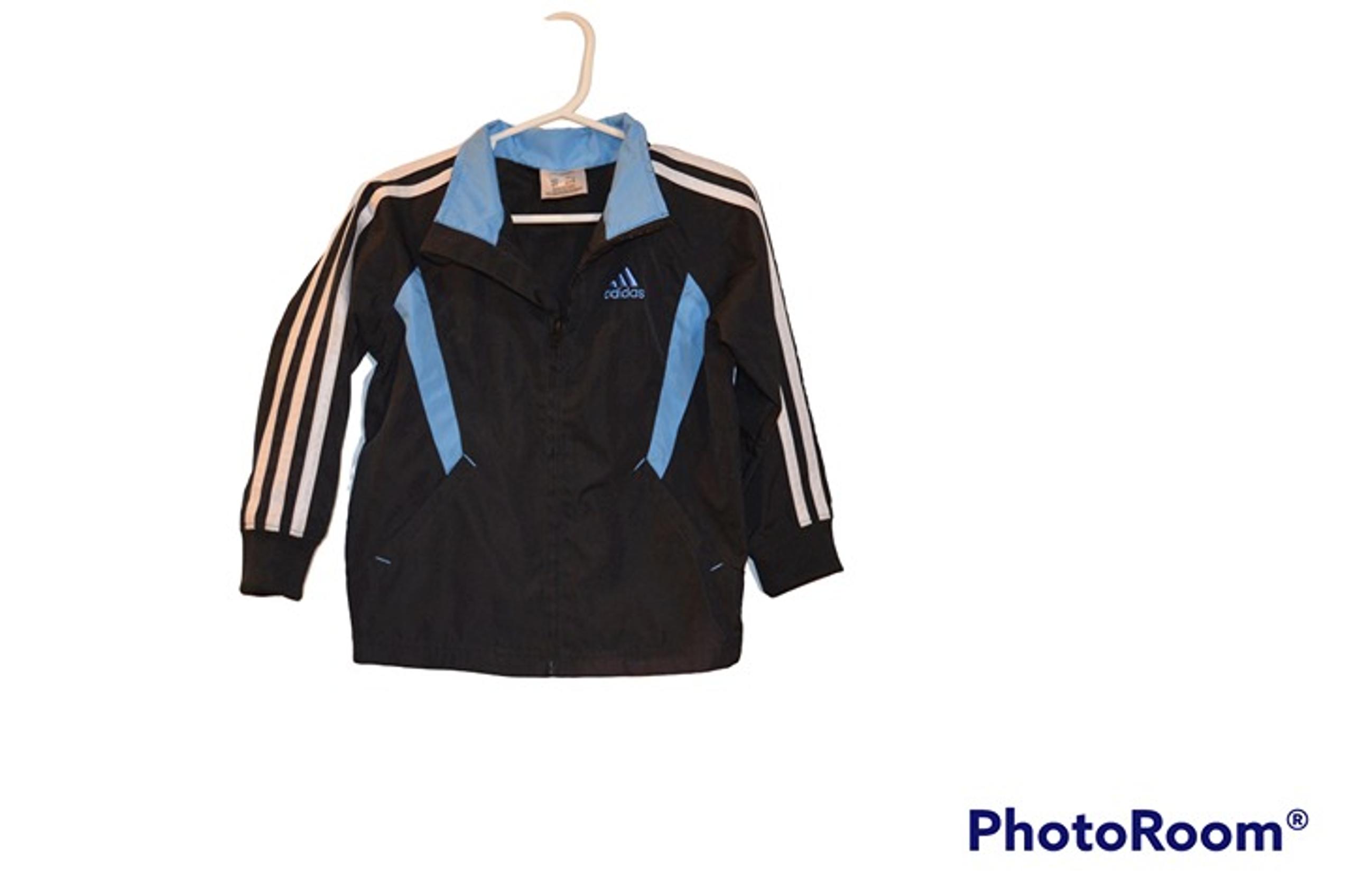 Adidas 3-Stripe White Blue Poly Mesh Jacket in Black Boys 2T