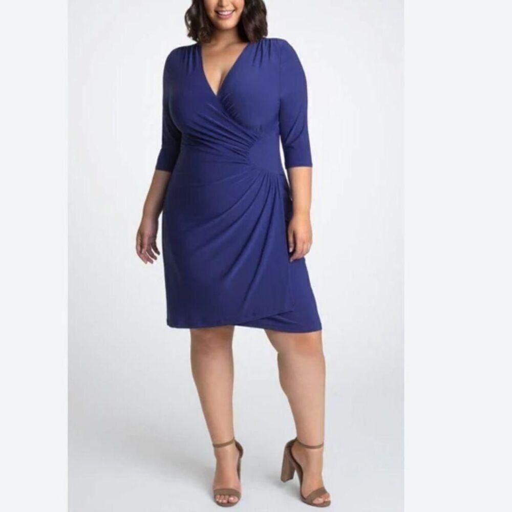RALPH LAUREN. Blue Wrap-Front Jersey Dress size 14W