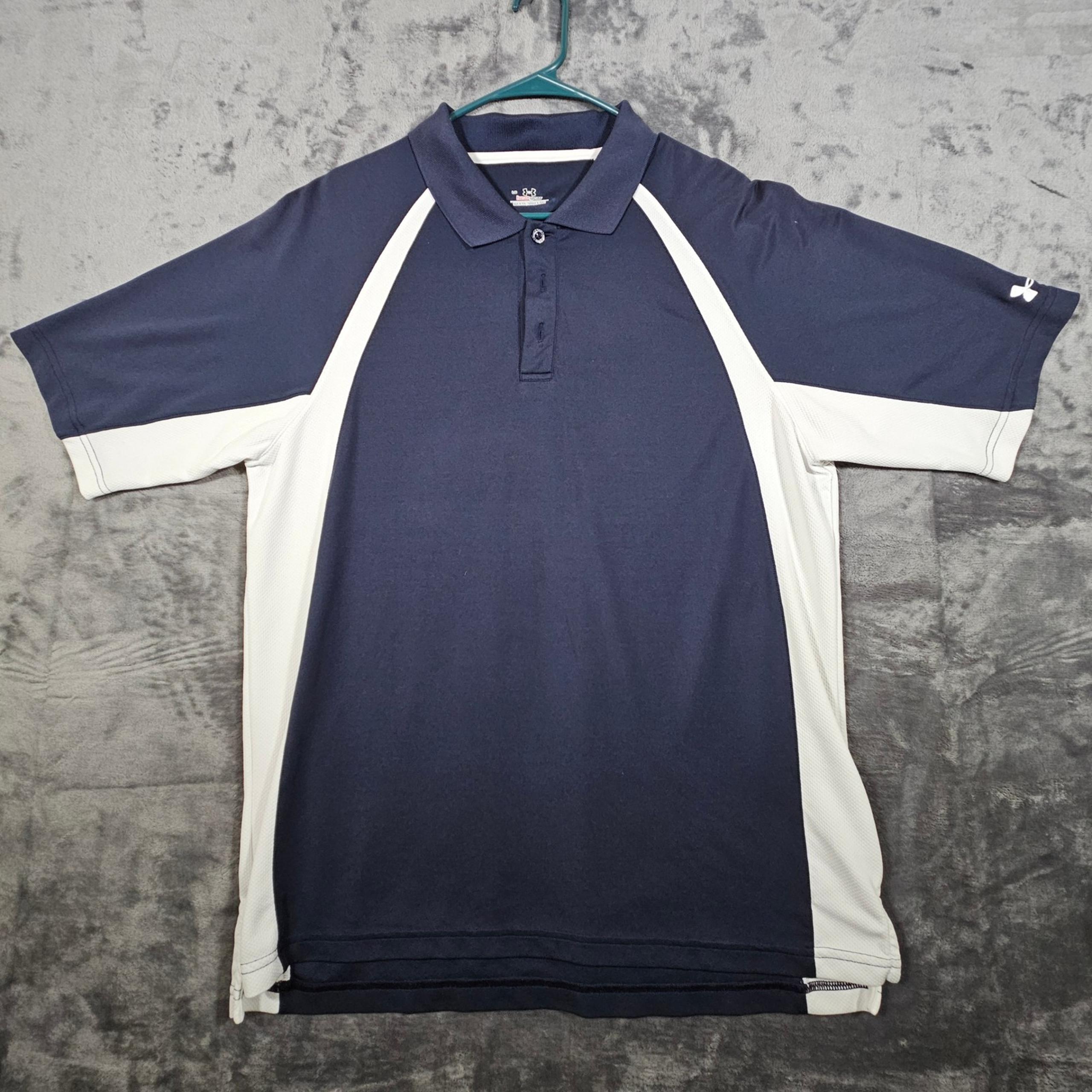 Under Armour HeatGear Polo Shirt Athletic Golf/Training Blue/White Mens Large