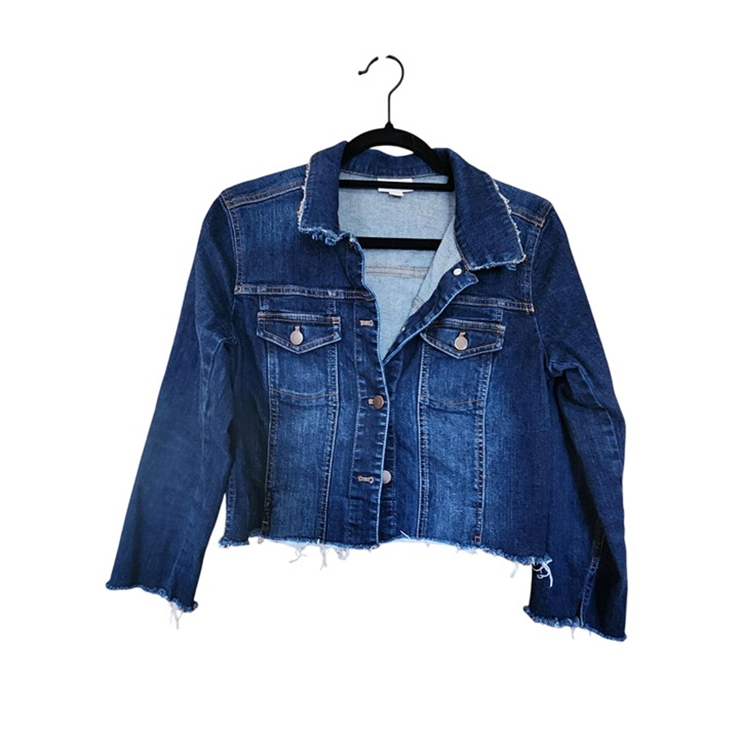 J Jill Distressed Cropped Denim Jean Jacket S