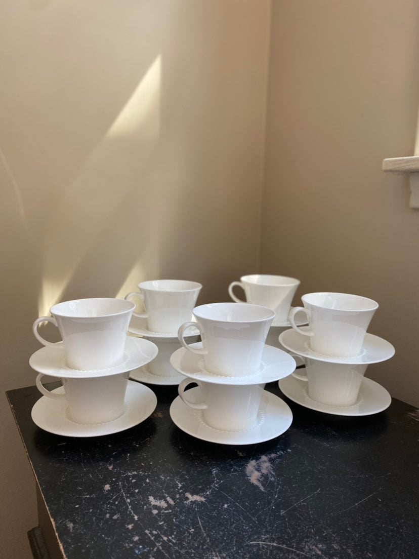 Crate&Barrel White Pearl Tea Cups made in japan fine bone china