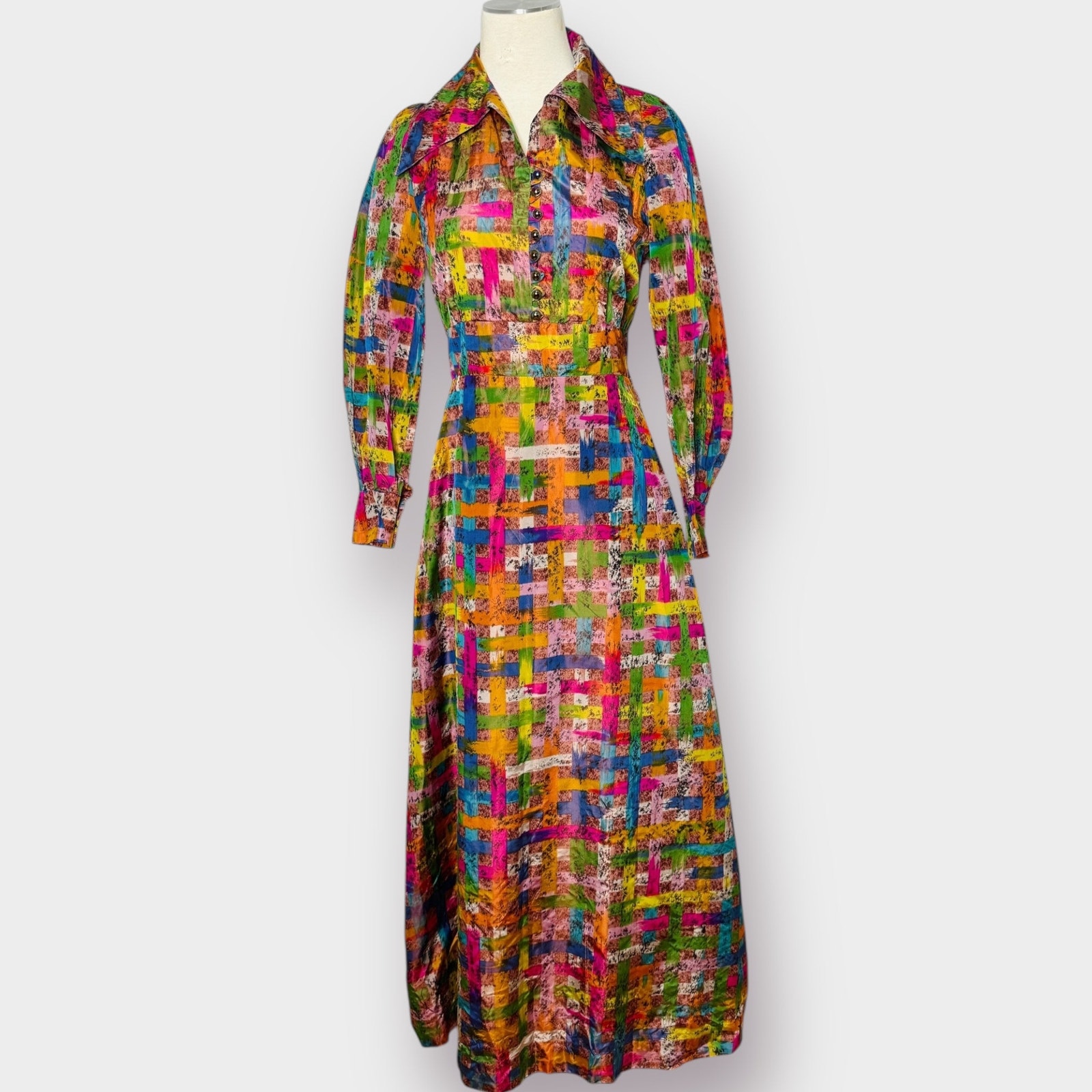 70s Multi Color Long Sleeve maxi dress