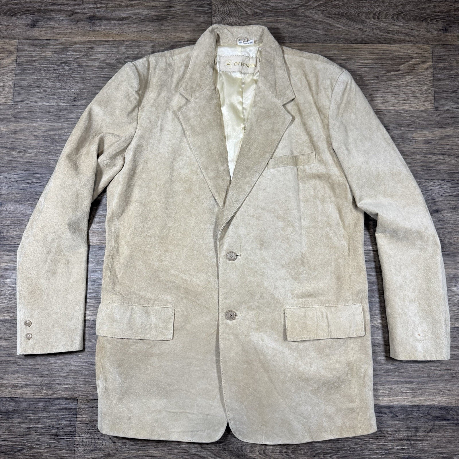 DEERSKIN Quality Leather Co. Suede Beige 2 Button Blazer Jacket Men's Size 46L