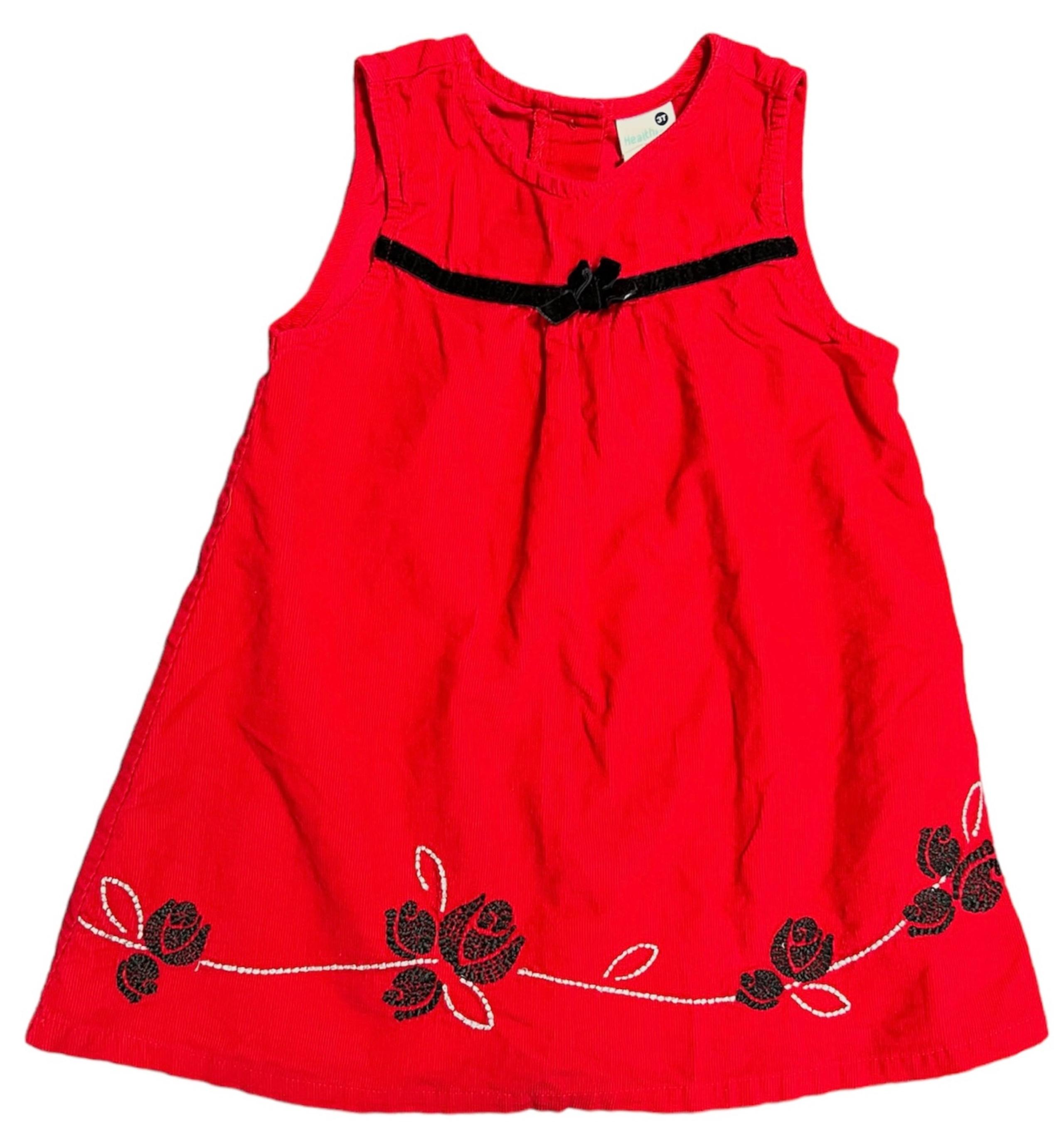 Vtg Corduroy Healthtex baby dress size 3T Red Embroidered Rose Design Sleeveless
