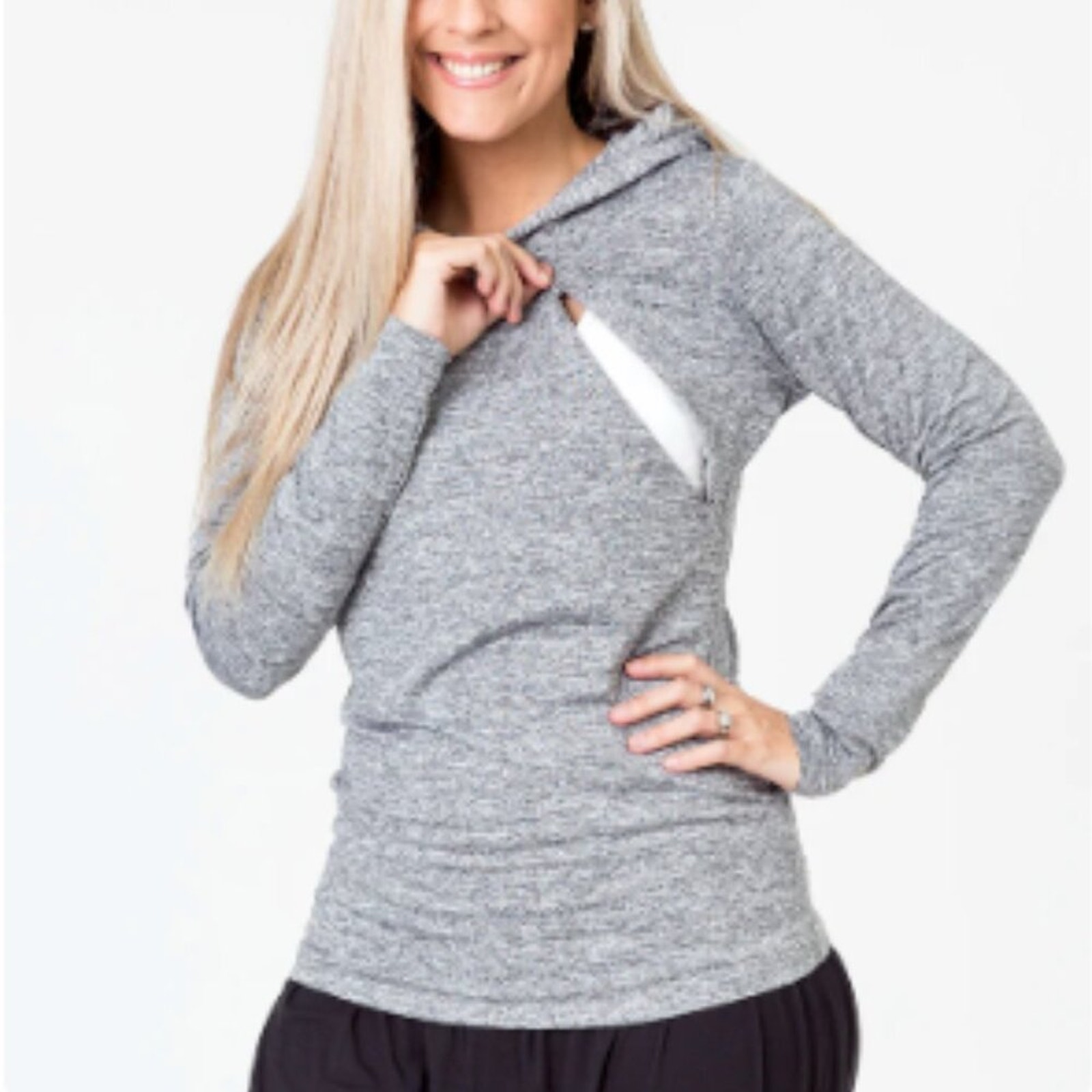 Cadenshae Women's All Day Breastfeeding Hoodie Gray Space Dye Size M