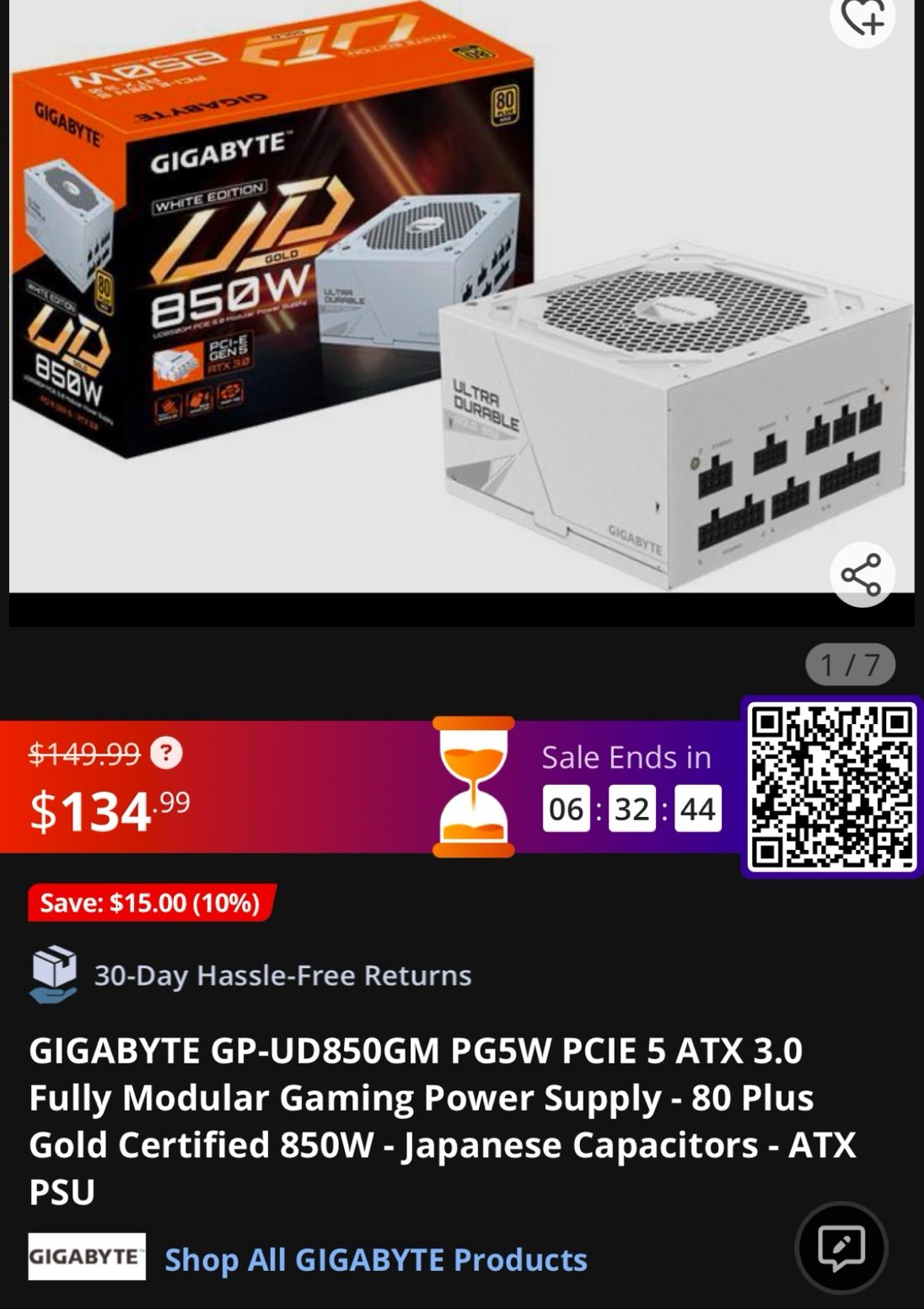 Gigabyte GP-UD850GM Power Supply – Brand New