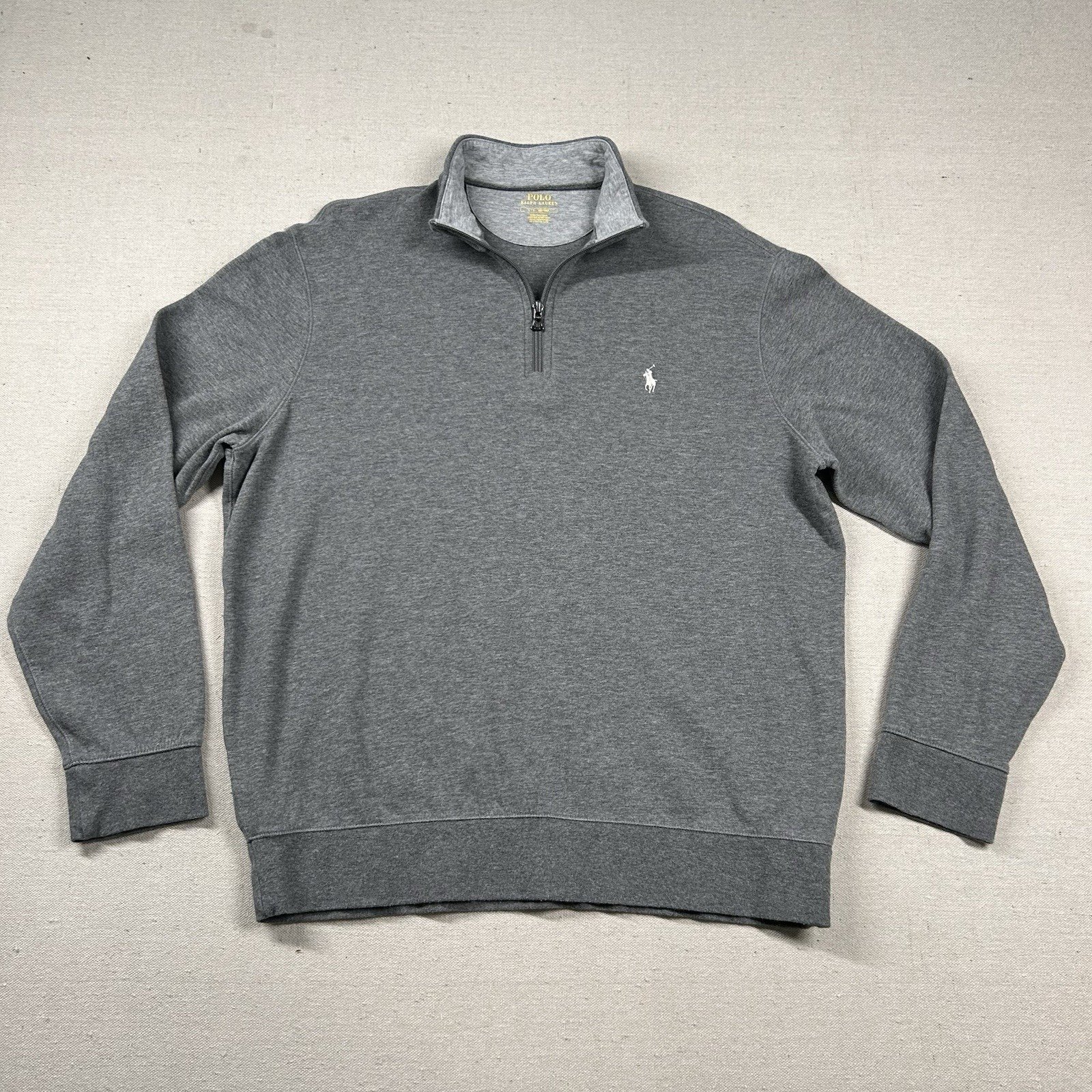 Polo Ralph Lauren Sweater Mens L 1/4 Zip Heather Gray Cotton Viscose Stretch