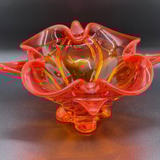 Viking Glass #6718 Epic Four Foils Pointed Crimped Bowl In Persimmon Orange