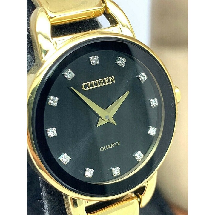 Citizen Women's Watch EZ6372-69E Quartz 26mm Petite Black Dial Gold Steel